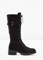 Kozaki sznurowane. Czarne kozaki bonprix, bez obcasa, bez zapięcia. Za 209.99 zł.