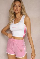 Różowe Szorty Dresowe z Bawełny High Waist z Metalową Wstawką Lumira. Czerwone szorty Renee, bez wzorów, z bawełny, sportowe, z podwyższonym stanem. Za 29.99 zł.