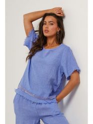 Le Monde du Lin Lniana bluzka w kolorze niebieskim rozmiar: 38/40. Niebieskie bluzki Le Monde du Lin, bez wzorów, ze lnu, klasyczne, bez kołnierzyka, bez ramiączek. Za 130.99 zł.