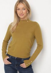 Zielony Dopasowany Golf z Aplikacjami przy Dekolcie i Rękawach Unella. Zielone golfy Born2be, l, z aplikacjami, z jeansu, bez ramiączek. Za 59.99 zł.