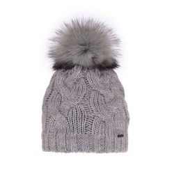 Czapka zimowa damska szara z pomponem. Szare czapki Molly, bez wzorów, z materiału. Za 59.90 zł.