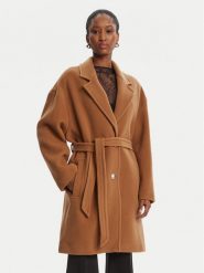 PINKO Płaszcz wełniany 105685 A2SM Brązowy Regular Fit. Brązowe płaszcze Pinko, na zimę, xl, bez wzorów, z wełny, bez kaptura. Za 2,789.00 zł.