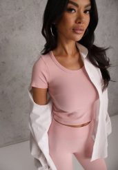 Różowy Krótki T-shirt Basic z Okrągłym Dekoltem Gresalor. Czerwone t-shirty Renee, m, bez wzorów, z jeansu, bez kołnierzyka, bez ramiączek. Za 49.99 zł.