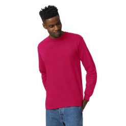 Ultra Bawełniana Koszulka Z Długim Rękawem Unisex Dla Dorosłych. Czerwone bluzki GILDAN, xl, bez wzorów, z bawełny, sportowe, bez kołnierzyka, bez ramiączek. Za 77.99 zł.
