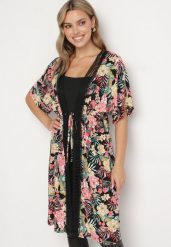 Czarna Sukienka Narzutka w Kwiaty Wiązana w Talii Enaliah. Czarne sukienki Born2be, na spotkanie biznesowe, l, bez wzorów, eleganckie, bez kołnierzyka, bez ramiączek, midi, rozkloszowane. Za 79.99 zł.