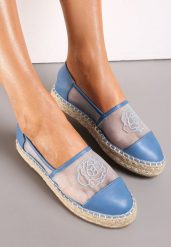 Niebieskie Espadryle z Cholewką z Siatki na Podeszwie ze Sznurka Chenthe. Niebieskie espadryle Renee, bez wzorów, z jeansu, bez obcasa, bez zapięcia. Za 39.99 zł.