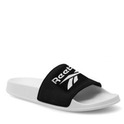 Klapki Reebok. Czarne klapki Reebok, bez wzorów, bez obcasa. Za 99.99 zł.