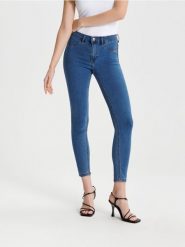 Jeansy skinny mid waist - niebieski. Niebieskie jeansy Sinsay, l, bez wzorów. W wyprzedaży za 25.99 zł.