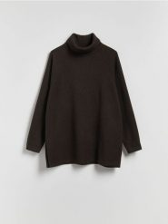 Długa bluza z golfem - ciemnobrązowy. Brązowe bluzy Reserved, l, bez wzorów, z dzianiny, bez kaptura. Za 119.99 zł.