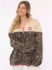Zwillingsherz Bluza polarowa "Leo Lover" w kolorze beżowo-czarnym rozmiar: L/XL. Brązowe bluzy Zwillingsherz, l, z aplikacjami, z polaru, bez kaptura. Za 193.95 zł.