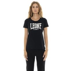 Koszulka Damen-Kurzarm z Leone 1947 Nigdy bez Aufdruck. Czarne bluzki LEONE 1947 APPAREL, bez wzorów, z bawełny, sportowe, bez kołnierzyka, bez ramiączek. W wyprzedaży za 69.02 zł.