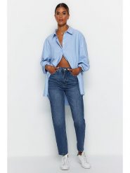 Trendyol Dżinsy - Tapered fit - w kolorze niebieskim rozmiar: 36. Niebieskie jeansy Trendyol, bez wzorów, z podwyższonym stanem. Za 114.17 zł.