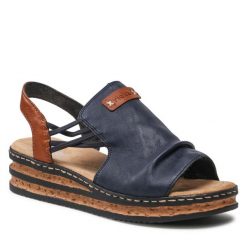 Sandały Rieker. Niebieskie sandały Rieker, bez wzorów, bez obcasa, na płaskiej podeszwie, bez zapięcia. Za 239.99 zł.