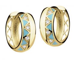 Złote kolczyki z emalią i cyrkoniami - koła, 14 mm. Żółte kolczyki Apart, z cyrkonią, złote. Za 1,239.00 zł.
