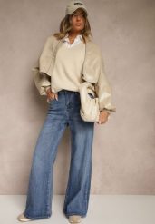 Niebieskie Jeansy High Waist z Szeroką Nogawką Elzaria. Niebieskie jeansy Renee, na co dzień, l, bez wzorów, z jeansu, z podwyższonym stanem. Za 139.99 zł.