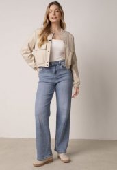 Niebieskie Elastyczne Jeansy z Bawełną o Szerokim Kroju z Wysokim Stanem Yelovia. Niebieskie jeansy Born2be, l, bez wzorów, z podwyższonym stanem. Za 129.99 zł.