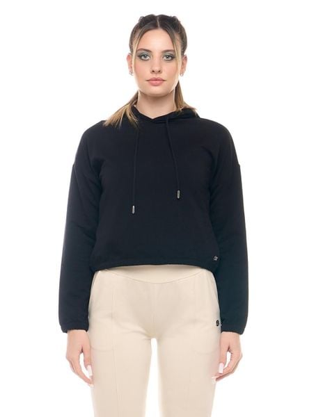 Leone Basic damska bluza z kapturem typu crop-on, zapobiegająca poceniu się. Czarne bluzy LEONE 1947 APPAREL, s, bez wzorów, z kapturem. Za 147.31 zł.