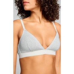 Puma damski sportowy biustonosz trójkątny 3D Knit. Szare koszulki sportowe Puma, bez wzorów, z bawełny, bez ramiączek, na jogę i pilates. Za 177.90 zł.