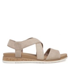 Sandały Skechers. Brązowe sandały Skechers, bez wzorów, bez obcasa, na płaskiej podeszwie, bez zapięcia. Za 139.99 zł.