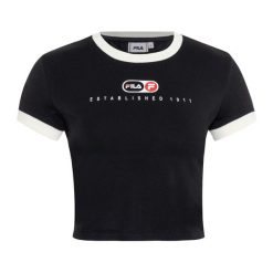 Koszulka damska FILA Luverne Tight Ringer. Czarne bluzki Fila, xs, bez wzorów, casualowe, bez kołnierzyka, bez ramiączek. Za 75.99 zł.