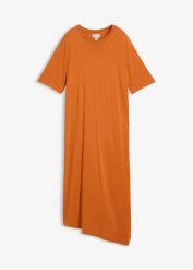 Sukienka T-shirtowa z asymetrycznym dołem z mieszanki modalu. Brązowe sukienki bonprix, bez wzorów, z asymetrycznym kołnierzem, bez ramiączek, asymetryczne. Za 37.99 zł.