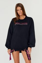 JUST CAVALLI Czarna damska bluza R LOGO CRYSTAL, Rozmiar XS. Czarne bluzy sportowe Just Cavalli, s, bez wzorów, bez kaptura. W wyprzedaży za 699.99 zł.