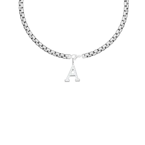 Naszyjnik łańcuch Cube z literką A z cyrkoniami posrebrzany. Naszyjniki Lilou, z cyrkonią, posrebrzane. Za 338.00 zł.