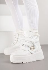 Białe Botki Sneakersy Vices na Platformie w Stylu Y2K Gelira. Białe botki Renee, z aplikacjami, z jeansu, bez obcasa, na platformie, bez zapięcia. Za 149.99 zł.