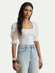 LAUREN RALPH LAUREN Bluzka 200P09102001 Biały Slim Fit. Białe bluzki Lauren Ralph Lauren, l, bez wzorów, z bawełny, bez kołnierzyka, bez ramiączek. Za 769.99 zł.