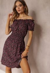 Czarno-Czerwona Bawełniana Sukienka z Gumką w Talii o Fasonie Hiszpanki Jazmi. Czarne sukienki Renee, na co dzień, l, z aplikacjami, z bawełny, eleganckie, bez kołnierzyka, bez ramiączek, midi, kopertowe. Za 39.99 zł.