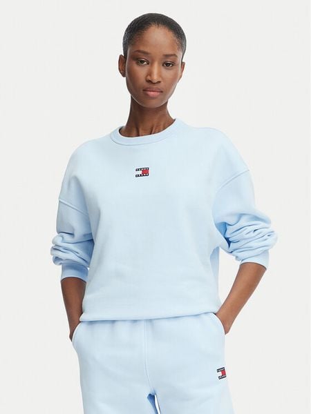 Tommy Jeans Bluza DW0DW17325 Niebieski jasny Regular Fit. Niebieskie bluzy Tommy Jeans, l, bez wzorów, z bawełny, bez kaptura. Za 263.99 zł.