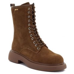 Skórzane botki damskie workery zamszowe camel Big Star UU274611. Brązowe botki Big Star, bez wzorów, ze skóry, bez obcasa, bez zapięcia. Za 319.99 zł.