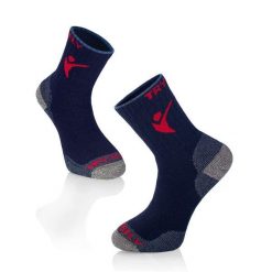 Ciemnoniebieskie grube skarpety turystyczne z wełny merynosów. Niebieskie skarpety TRY TO FLY, bez wzorów, z wełny. W wyprzedaży za 99.79 zł.