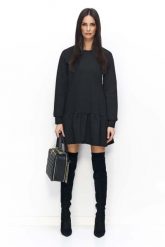 Czarna Sukienka Casual z Falbanką na Długi Rękaw. Czarne sukienki SALE, na co dzień, l, bez wzorów, z bawełny, casualowe, bez kołnierzyka, bez ramiączek, maxi, proste. Za 65.34 zł.