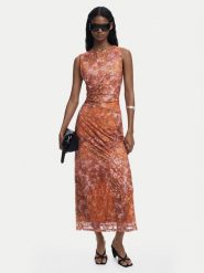 Desigual Sukienka koktajlowa Lua 25WWVK26 Pomarańczowy Slim Fit. Brązowe sukienki Desigual, s, bez wzorów, z syntetyku, wizytowe, bez kołnierzyka, bez ramiączek. Za 539.99 zł.