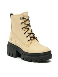 Timberland Botki Everleigh 6In Laceup TB0A61PZEF61 Żółty. Żółte botki Timberland, bez wzorów, z nubiku, bez obcasa, na słupku, bez zapięcia. Za 869.99 zł.