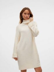 Vero Moda Sukienka dzianinowa w kolorze kremowym rozmiar: L. Brązowe sukienki Vero Moda, na co dzień, l, bez wzorów, z dzianiny, bez kołnierzyka, bez ramiączek, midi, proste. Za 70.24 zł.