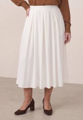 Biała Rozkloszowana Spódnica z Wysokim Stanem Ismotis. Białe spódnice Born2be, l, bez wzorów, plus size, midi, dopasowane. Za 89.99 zł.
