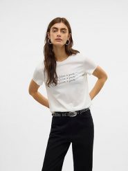 Vero Moda Koszulka w kolorze białym rozmiar: M. Białe bluzki Vero Moda, m, bez wzorów, z bawełny, bez kołnierzyka, bez ramiączek. Za 66.31 zł.