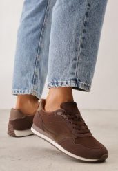 Brązowe Sneakersy Casualowe z Imitacji Zamszu z Podeszwą z Bieżnikiem Alevtina. Brązowe obuwie sportowe Born2be, z dzianiny, bez zapięcia. Za 119.99 zł.