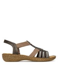 Rieker Sandały 65861-45 Szary. Szare sandały Rieker, bez wzorów, z materiału, bez obcasa, na płaskiej podeszwie, bez zapięcia. Za 239.99 zł.