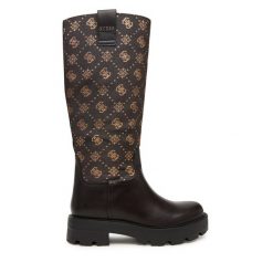 Kozaki Guess. Brązowe kozaki Guess, bez obcasa, na płaskiej podeszwie, bez zapięcia. Za 829.99 zł.