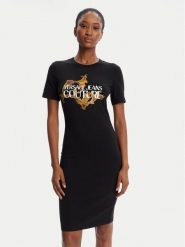 Versace Jeans Couture Sukienka codzienna 79HAOE06 CJ02E Czarny Regular Fit. Czarne sukienki Versace Jeans Couture, na co dzień, l, bez wzorów, z jeansu, bez kołnierzyka, bez ramiączek, proste. Za 889.99 zł.