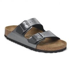 Klapki damskie Birkenstock Arizona Bs. Szare klapki Birkenstock, bez wzorów, z materiału, bez obcasa. Za 527.00 zł.