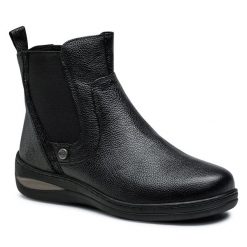 Botki Go Soft. Czarne botki GO SOFT, bez wzorów, bez obcasa, na płaskiej podeszwie, bez zapięcia. Za 269.99 zł.