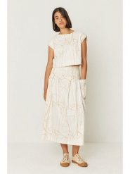 SKFK Bluzka "Jana" w kolorze kremowym rozmiar: 46. Brązowe bluzki SKFK, bez wzorów, z bawełny, bez kołnierzyka, bez ramiączek. Za 173.99 zł.