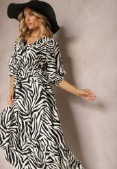 Czarno-Biała Sukienka z Wiskozy i Bawełny Ozdobiona Falbaną i Sznurkiem w Pasie Vantia. Czarne sukienki Renee, na co dzień, na lato, l, bez wzorów, z bawełny, eleganckie, bez kołnierzyka, bez ramiączek, maxi, dopasowane. Za 99.99 zł.