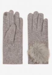 Szare Rękawiczki z Bawełną Ozdobione Futrzanym Pomponem Nadelina. Szare rękawiczki Renee, bez wzorów, z bawełny, eleganckie. Za 24.99 zł.