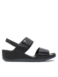 Caprice Sandały 9-28251-42 Czarny. Czarne sandały Caprice, bez wzorów, ze skóry, bez obcasa, na koturnie, bez zapięcia. Za 206.99 zł.