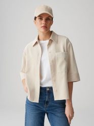 OPUS Bluzka w kolorze beżowym rozmiar: 36. Brązowe bluzki Opus, bez wzorów, bez kołnierzyka, bez ramiączek. Za 130.99 zł.